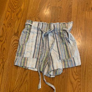 Blue green stripped shorts with tie belt